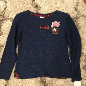 Navy Blue Zara Girl Kids Patch Tee with Plaid